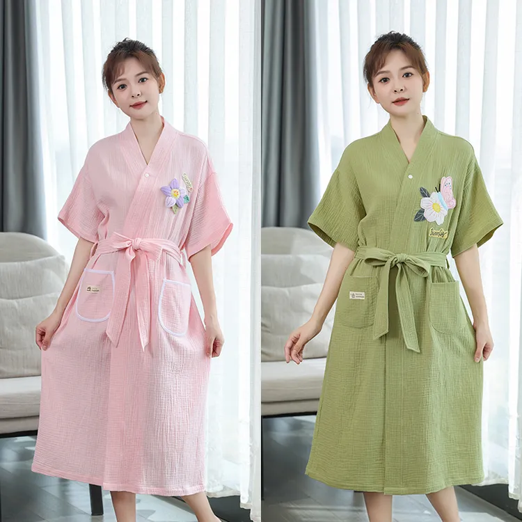 【如之纺】夏季纯棉浴袍成人女洗澡家用吸水透气全棉纱布可穿式浴巾