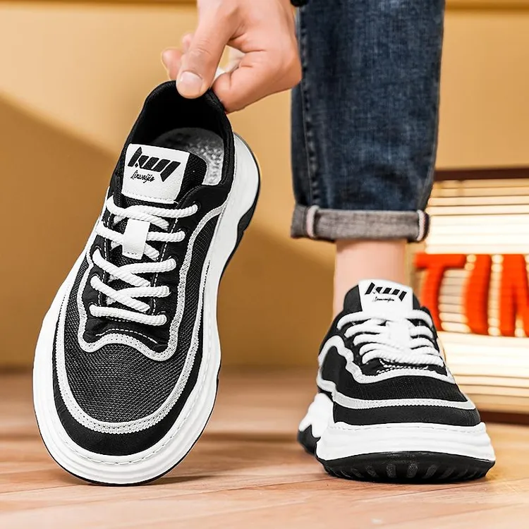 俞兆林男鞋夏季透气网面运动休闲黑色厚底板鞋青少年开车软底潮鞋