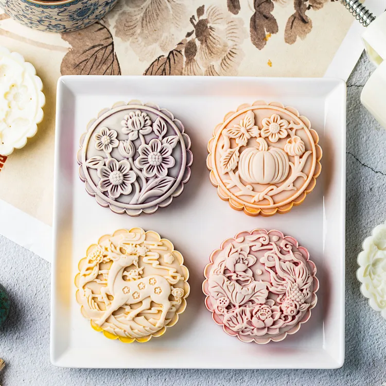 25年新款150g南瓜梅花鹿广式月饼模具冰皮绿豆糕手压式模具家用