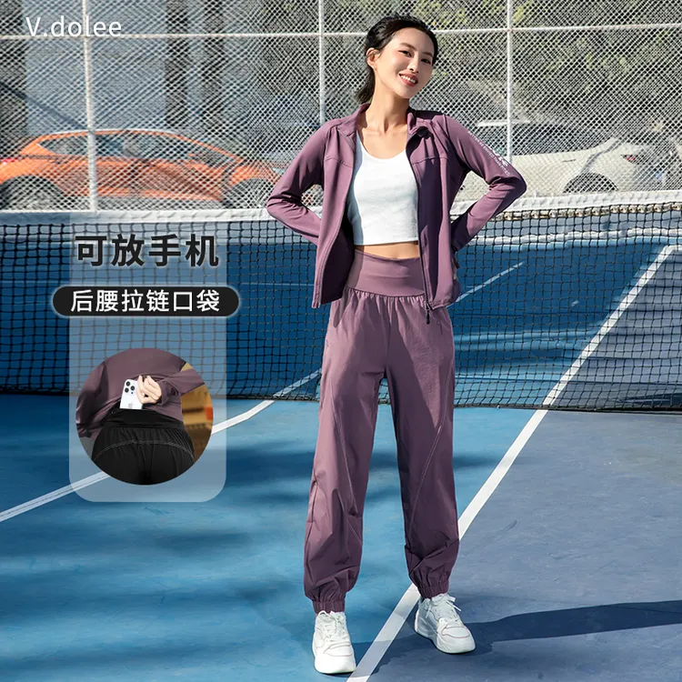 【双收腰】女士晨跑速干套装秋季跑步运动宽松时尚显瘦瑜伽服装1418