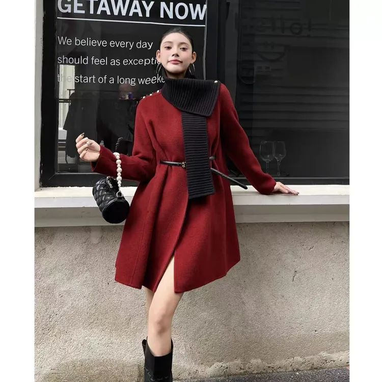 秋冬韩版双面呢外套女小个子显瘦收腰气质中长款大衣