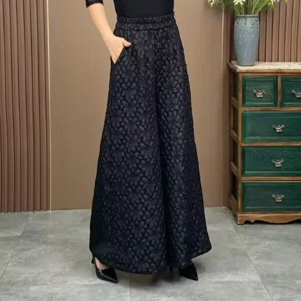 阔腿裤长裤2025春款提花休闲广场舞裙裤女时尚百搭纯色口袋裤子