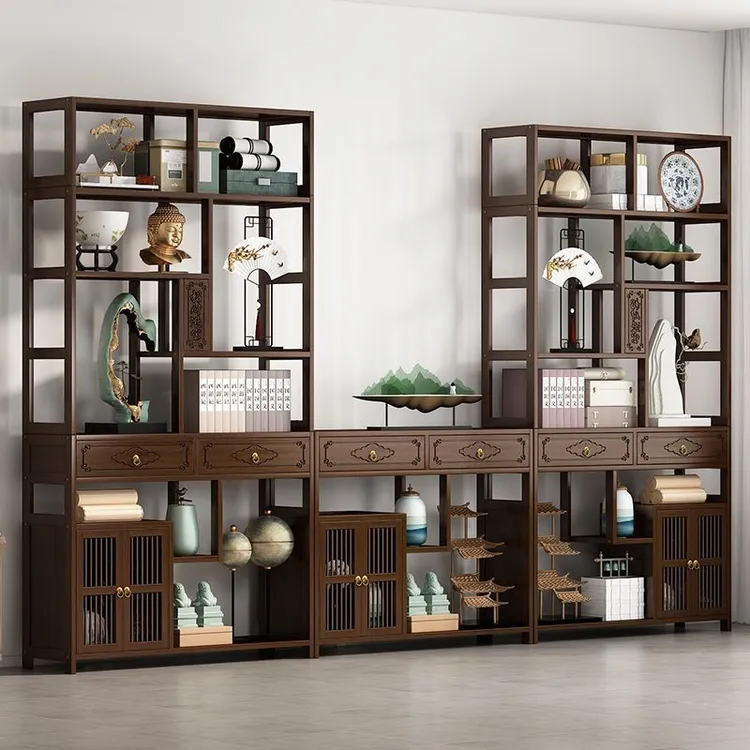 新中式博古架摆件轻奢高档客厅玄关柜展示架茶具收纳架茶叶置物架