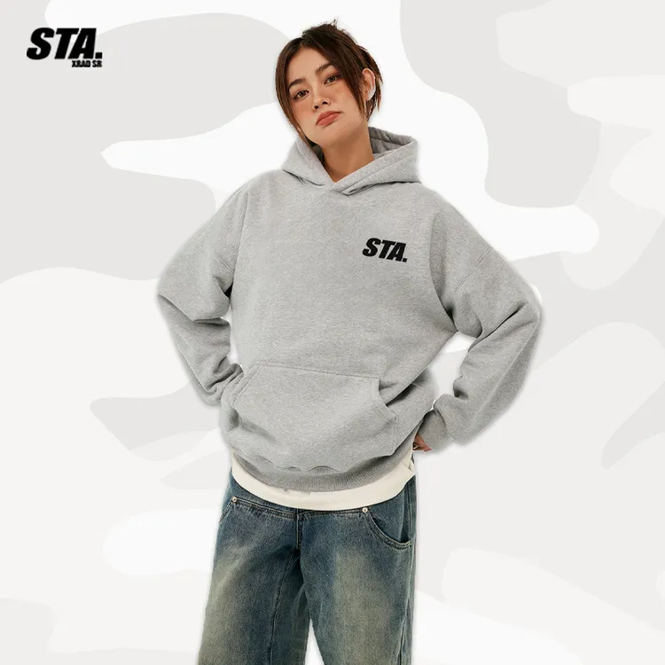 STA.美式复古字母印花连帽卫衣男女设计感休闲帽衫潮卫衣连帽