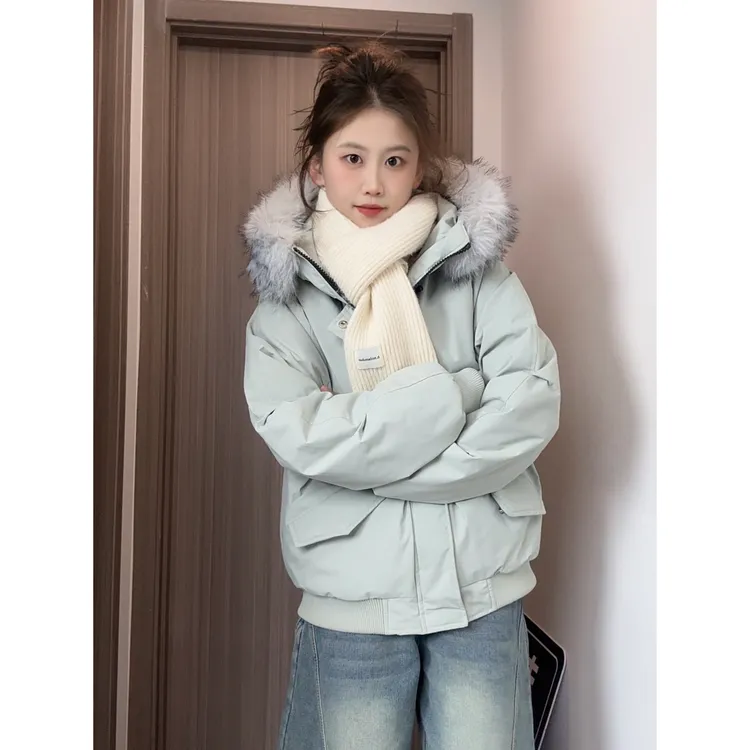潮牌大口袋设计加厚压缩空气棉座山雕可拆大毛领派克棉服男女同款