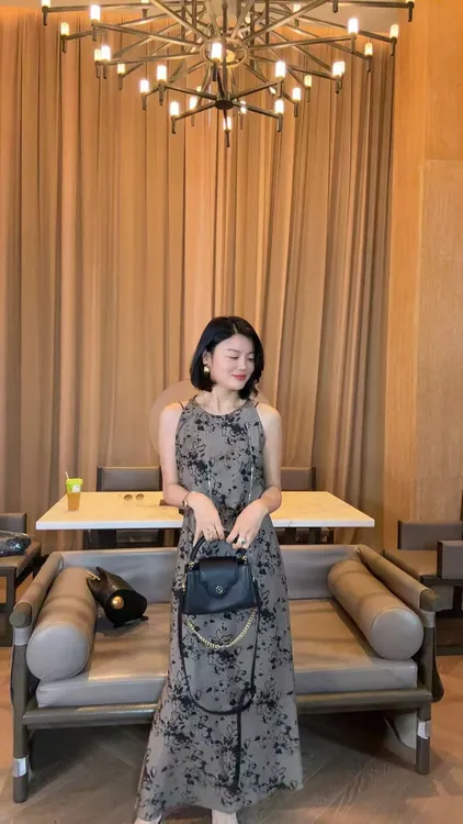 TANTAN  真丝 气质印花圆领无袖连衣裙1917