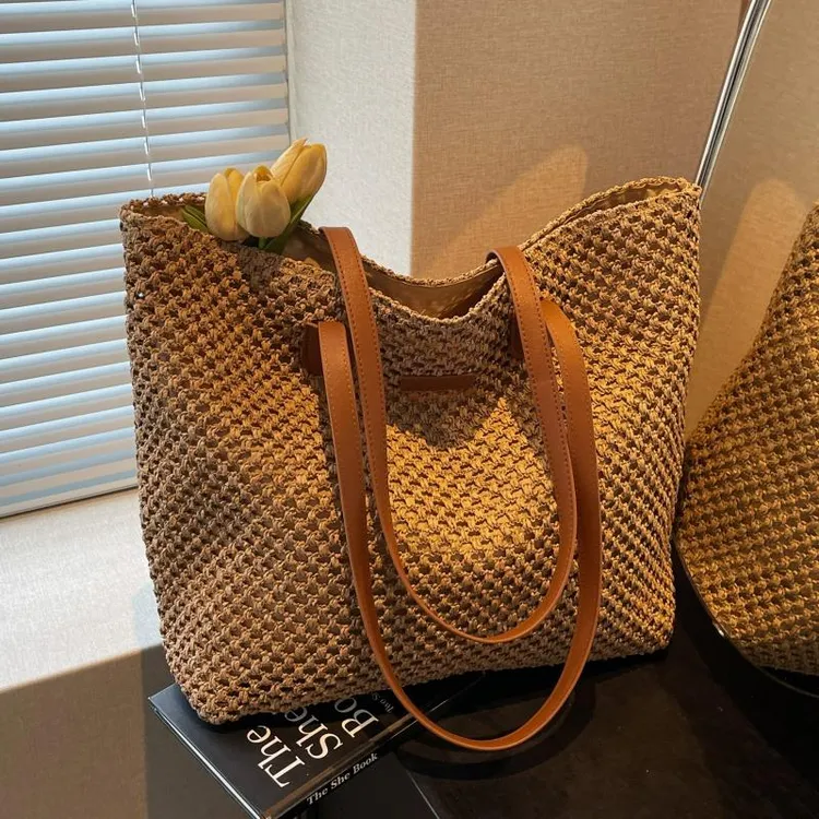 大容量草编包包女2025新款夏季百搭通勤编织包海边度假沙滩托特包