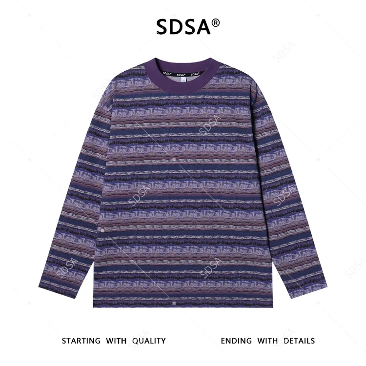 SDSA男士秋冬新款痞帅男装宽松休闲撞色长袖T恤条纹设计师上衣