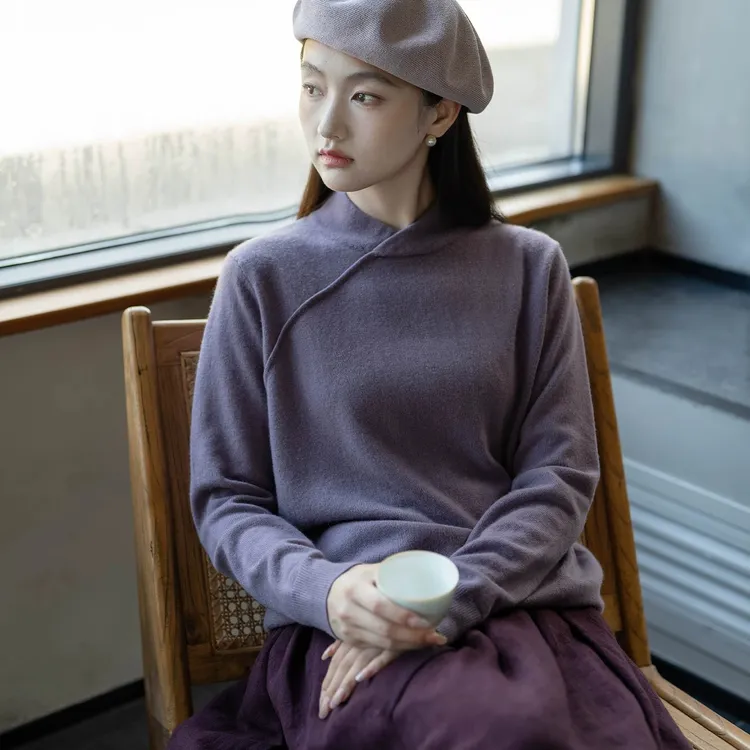 原创羊绒混纺新中式复古小立领软糯打底毛针织衫 发会小呆 七
