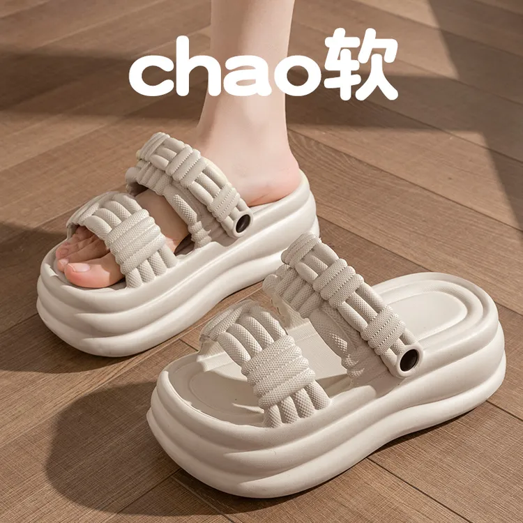 凉鞋女款2025新款爆款夏季厚底增高踩屎感一字带凉拖鞋女鞋外穿