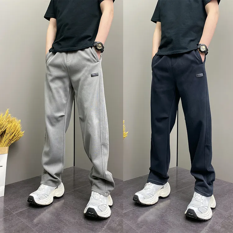 2025新款春季原创爆款时尚绣标宽松哈伦直筒阔腿裤青年男士卫裤子