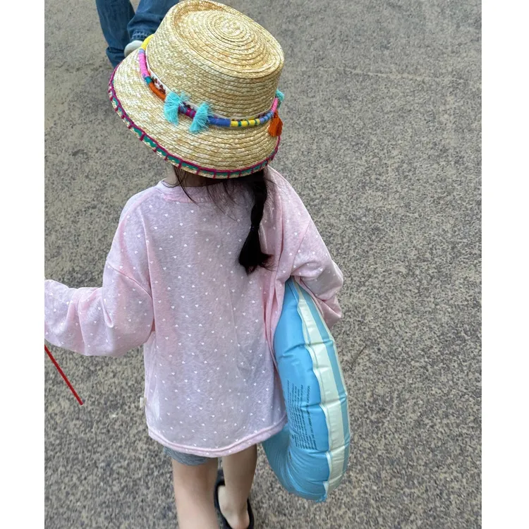 小思家女童2025夏季休闲风韩版洋气爱心印花长袖T恤薄款短裤套装