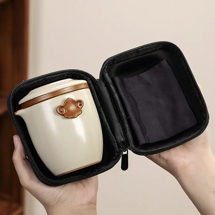 便携式茶具套装高端汝窑旅行茶具快客杯茶杯一人户外露营喝茶X