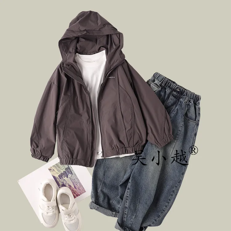 吴小越w1437男童连帽外套户外冲锋衣秋新款中长款设计师款风衣