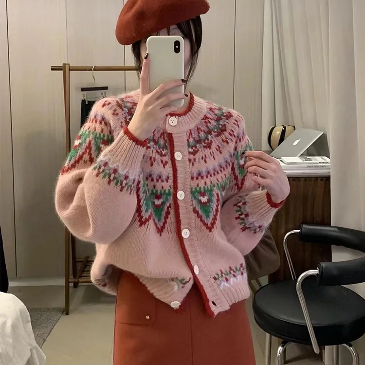 秀兰优品2024韩系甜美减龄秋冬装新款慵懒风针织毛衣开衫女热销款