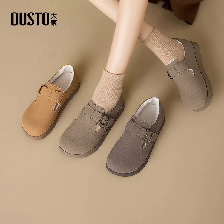 大东女鞋加绒勃肯鞋2025秋冬新款保暖舒适复古百搭休闲棉鞋002348
