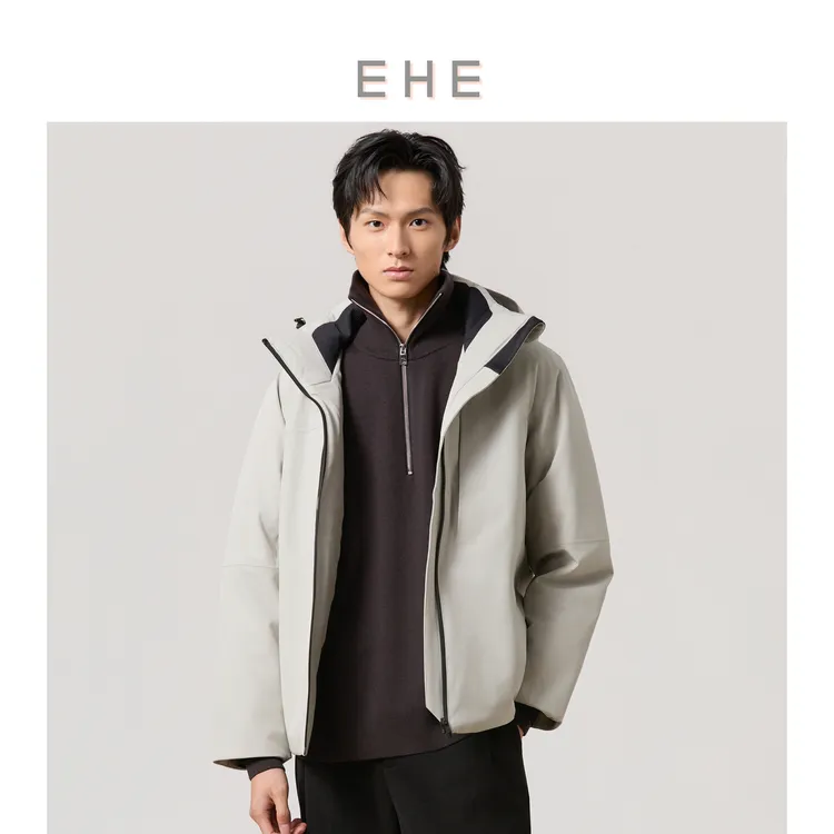 EHE男装 冬季90%白鸭绒无缝粘合可脱卸防风帽短羽绒服66113234013