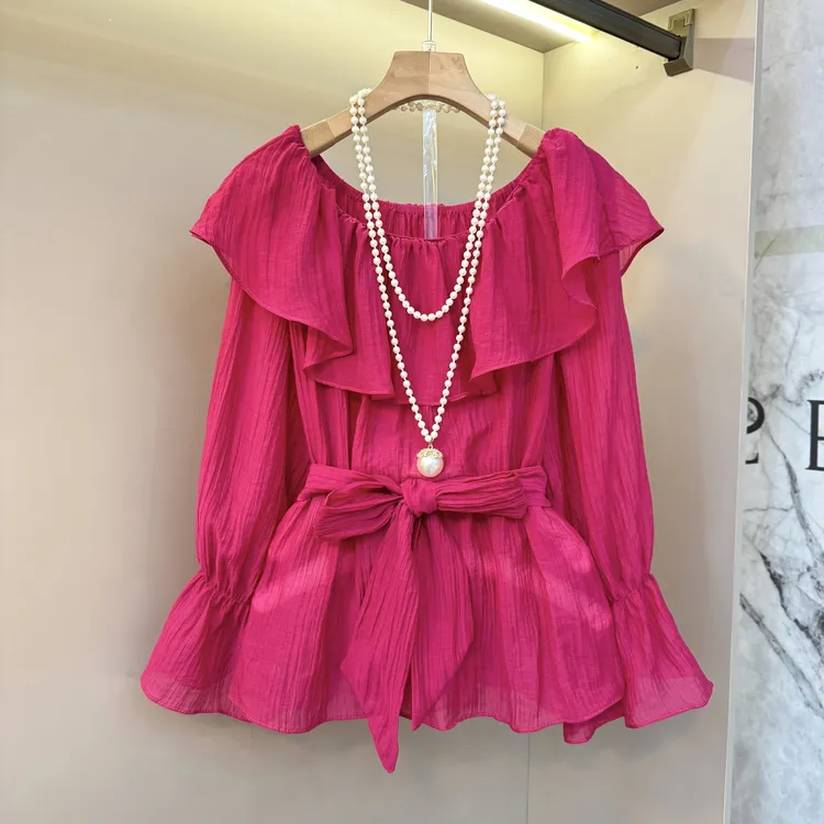 欧洲站时尚荷叶边女韩版胖mm遮肉显瘦衬衫百搭上衣2025新款259