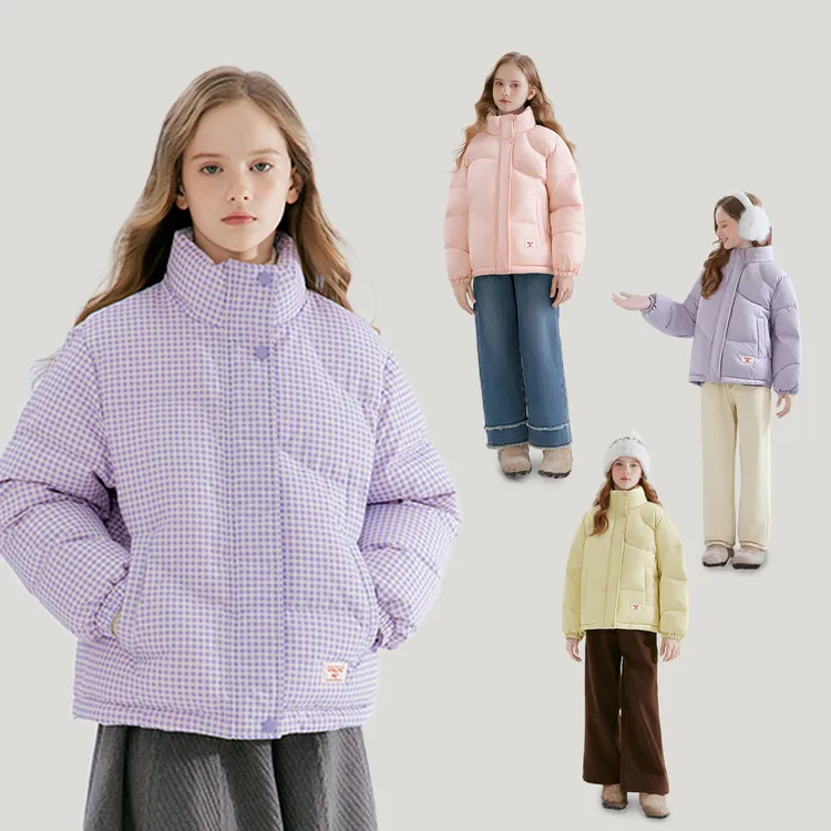 笛莎童装女童羽绒服儿童冬季短款立领加厚外套格子洋气-7M2556401