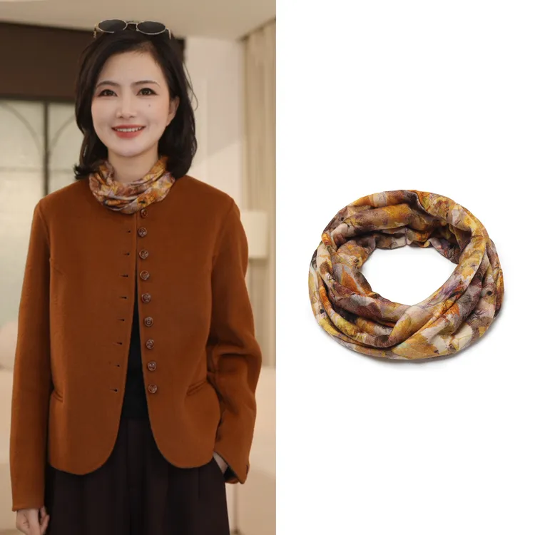 【100绵羊毛】枫竺阿楠anan围脖女洋气时尚百搭印花围巾27*24*21cm