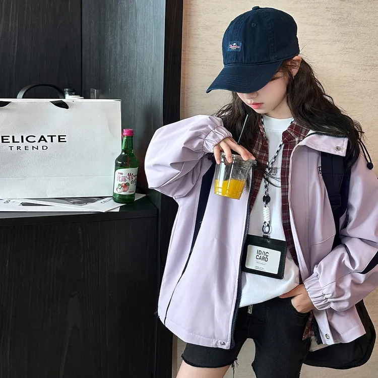 女童外套春秋款2025新款女孩秋季双面穿女大童秋装风衣儿童冲锋衣