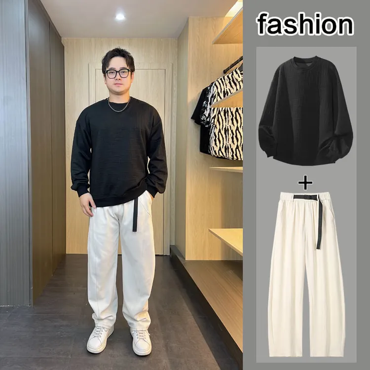 秋季男士卫衣韩版休闲运动套装胖人大码秋冬打底衫显瘦衣服潮