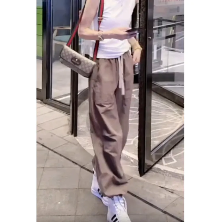 2025早秋新款高腰显瘦大码阔腿百搭休闲后兜标工装裤