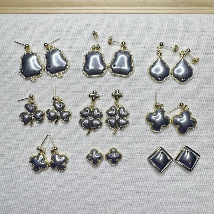 国风非遗宋锦手工耳饰耳环耳钉耳钩DIY底胚点翠合金饰品