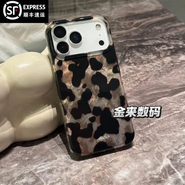 【顺丰包邮】美式复古高级感黑金豹纹IMD手机壳适用苹果13-17promax
