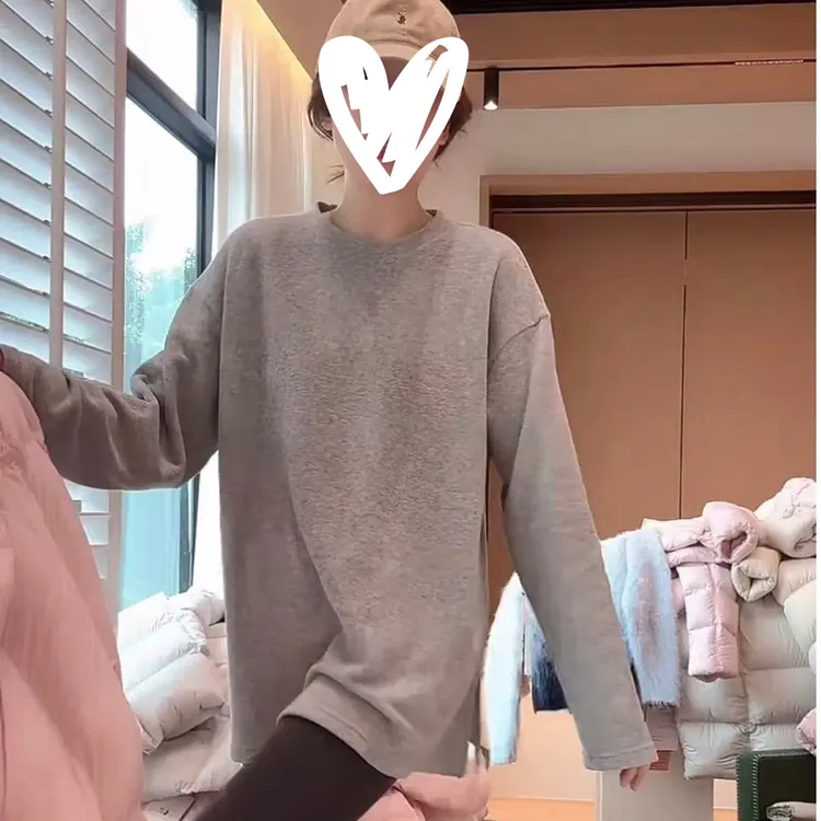 【糯米绒】加厚双面绒百搭宽松慵懒感舒适厚款打底T恤打底衫W1275