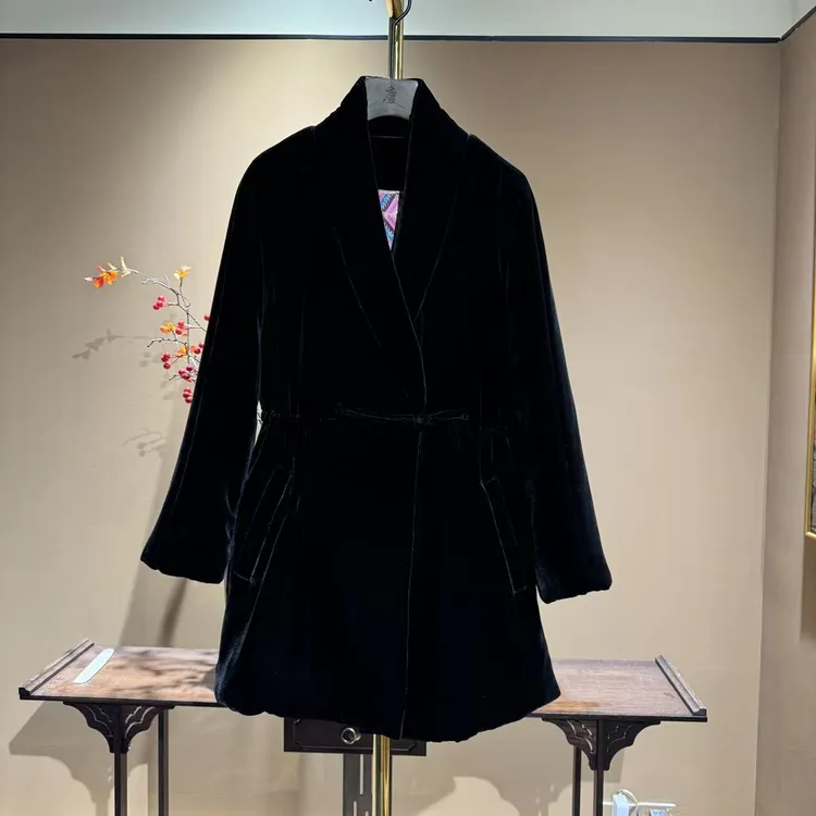 【蒂素丝绸】  高定新款国风新中式100%桑蚕丝青果领抽腰棉衣   670