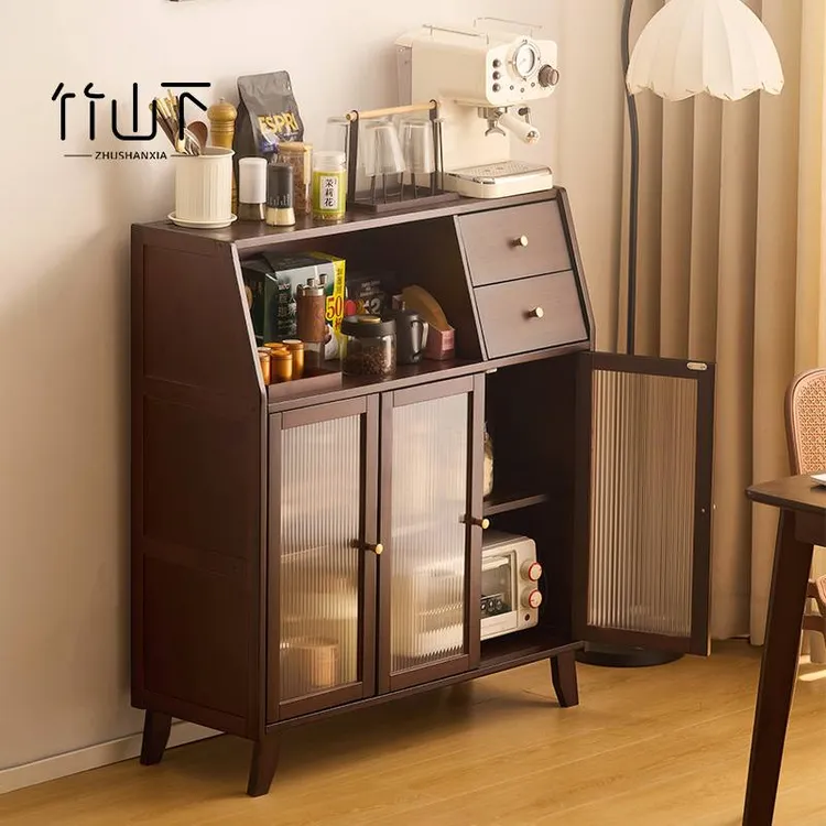 实木餐边柜2025最新款高级感轻奢橱柜一体靠墙储物柜碗柜斗柜