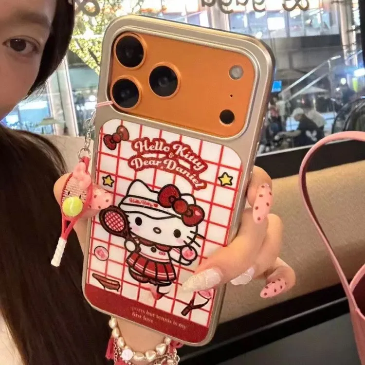 格纹打网球kt猫咪适用于iPhone17promax手机壳16少女15卡通14可爱