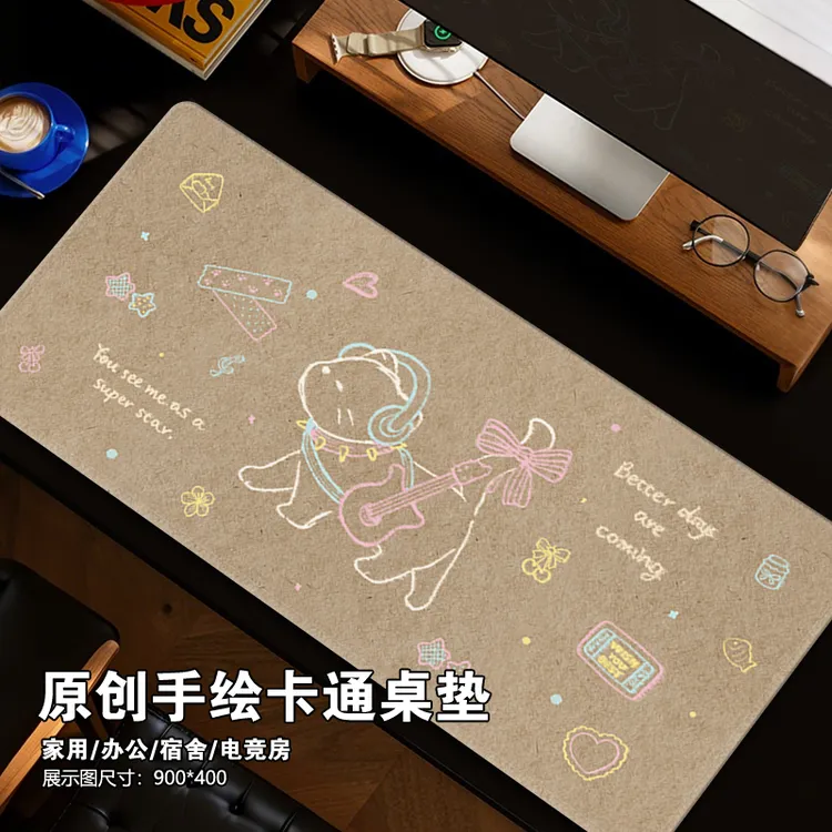卡通小猫咪鼠标垫超大号高颜值ins奶咖棕学生办公电脑键盘滑鼠垫