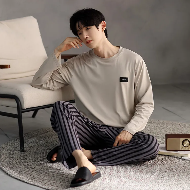 莫代尔棉男士睡衣春秋长袖长裤休闲可外穿夏季学生薄款家居服套装
