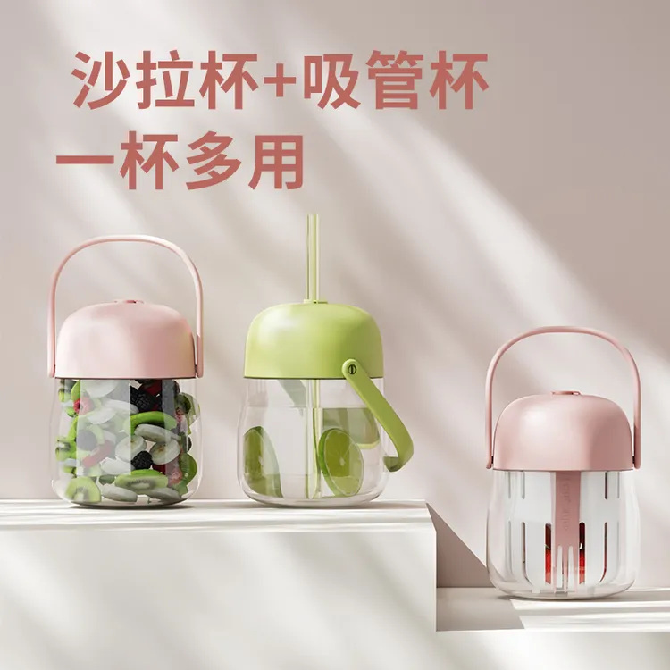 便携沙拉果蔬杯自带叉子内置冰盒外带可沥水沙拉酸奶杯早餐杯可爱