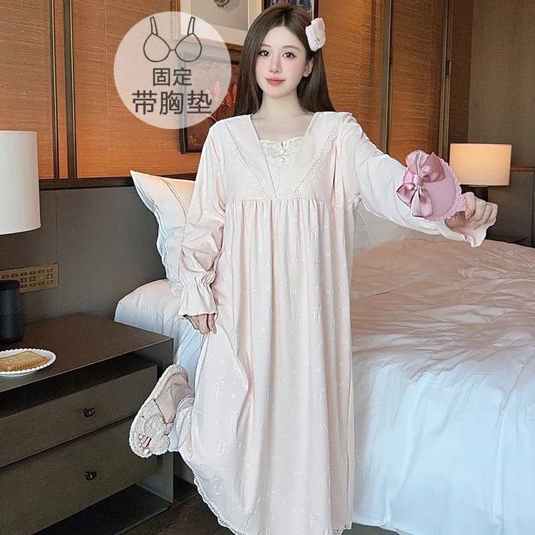 秋冬季德绒睡裙女带固定胸垫式长袖2025新款大码公主风可外穿睡衣