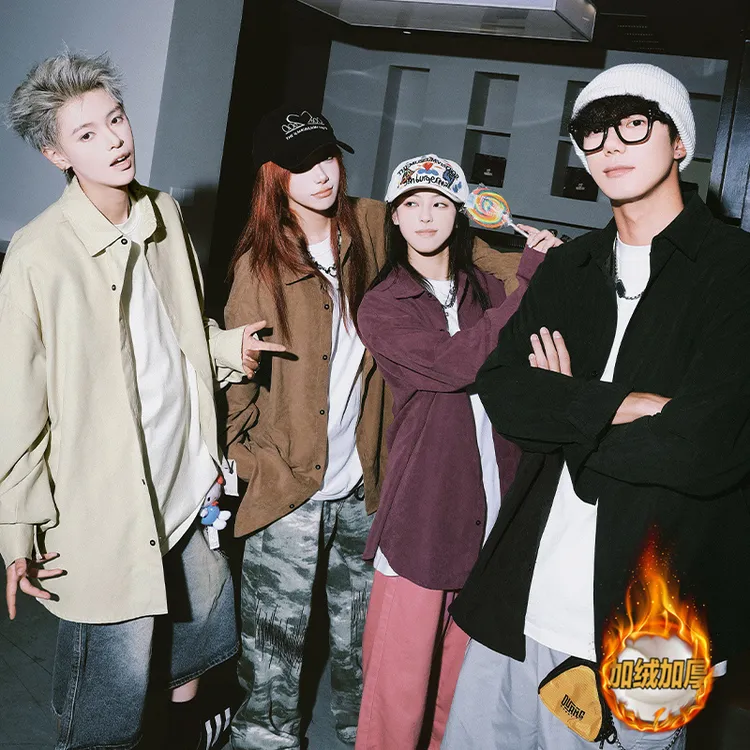 早秋氛围感长袖衬衫男女款美式慵懒风加绒外套oversize情侣装衬衣