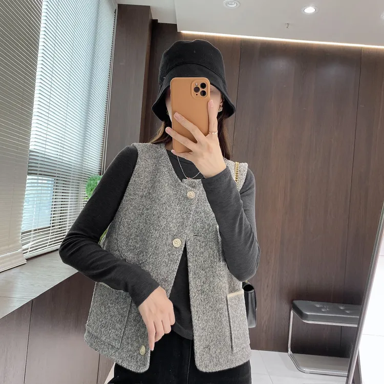 IMFLY金小金自制女装 马夹DYW9779秋季气质小香风无袖马夹上衣
