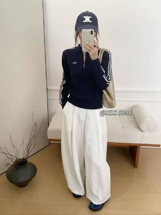 韩版时尚撞色毛衣女秋冬新款设计感运动风休闲百搭小众针织上衣