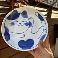 20*3.5cm美浓烧日本进口陶瓷盘子蘸酱碟甜品盘日式碗碟猫咪餐具