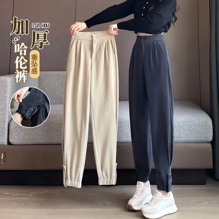 雪尼尔工装运动裤女春秋2025新款秋冬加绒卫裤休闲哈伦灯芯绒裤子