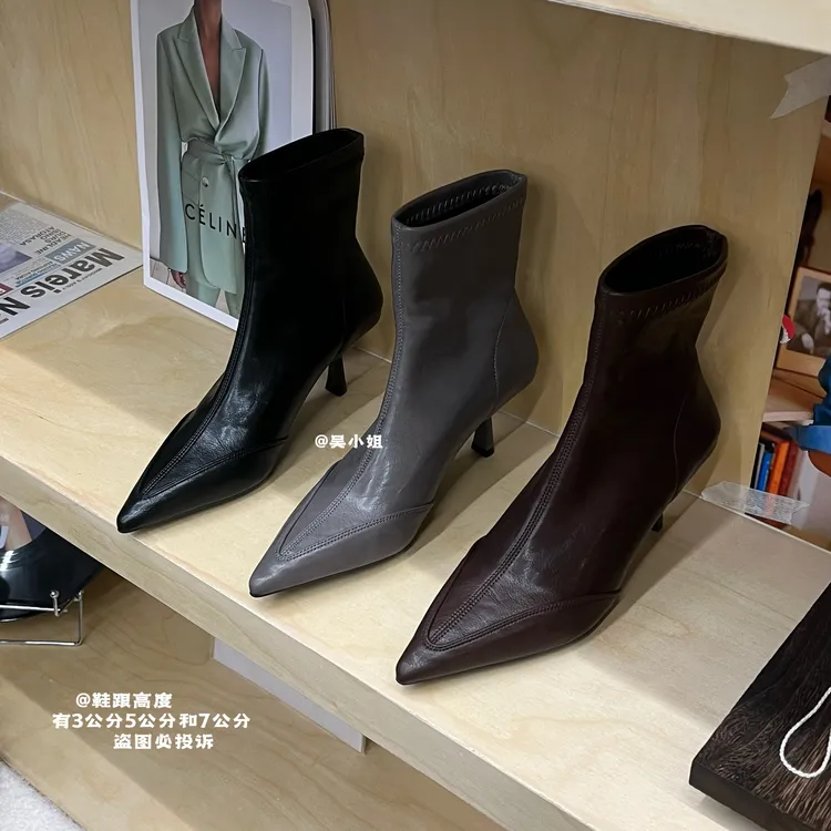 2025秋冬新款设计版气质百搭显瘦尖头时装靴高跟弹力瘦瘦靴短靴