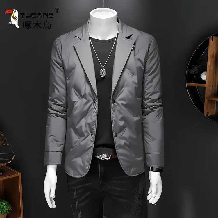 啄木鳥翻领轻薄棉衣服男士短款西装外套冬季新款商务时尚休防寒服