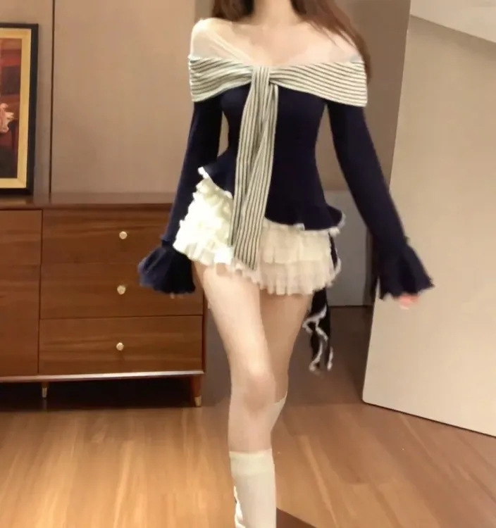 温香软玉 秋季新款纯欲温婉大方禅意仙气飘飘ins风针织上衣半裙 