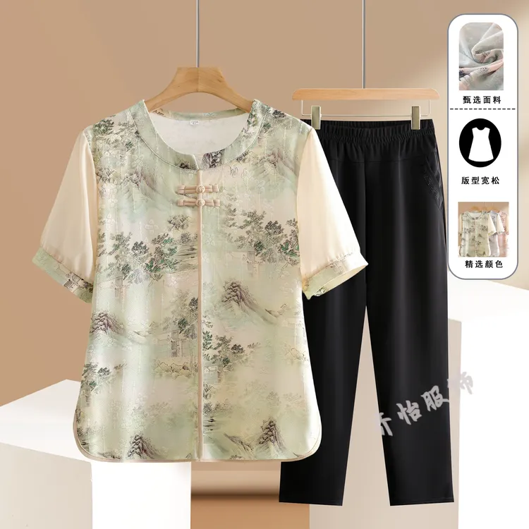 洋气妈妈春夏新款短袖新中式盘扣T恤上衣显瘦衣服洋气小衫