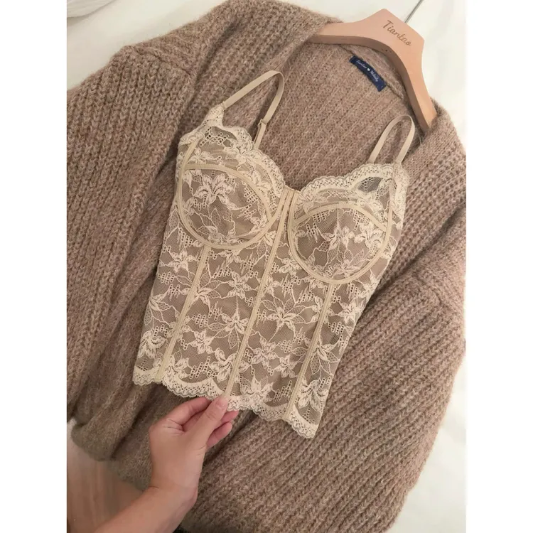 【质量版】法式鱼骨蕾丝吊带背心女保暖内衣带胸垫一体新款秋冬内搭