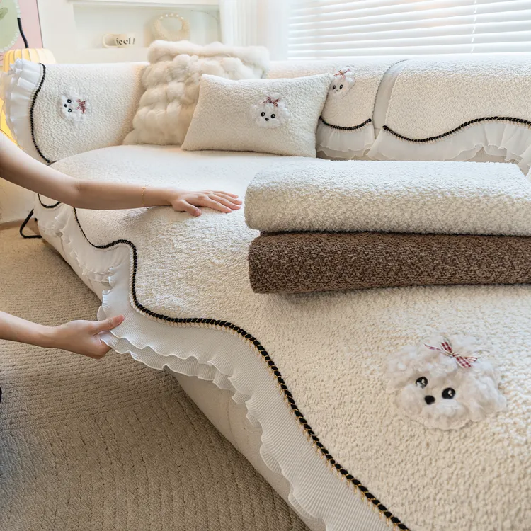 奶油风雪尼尔沙发垫2025新款四季通用固定防滑网红氛围感坐垫盖布