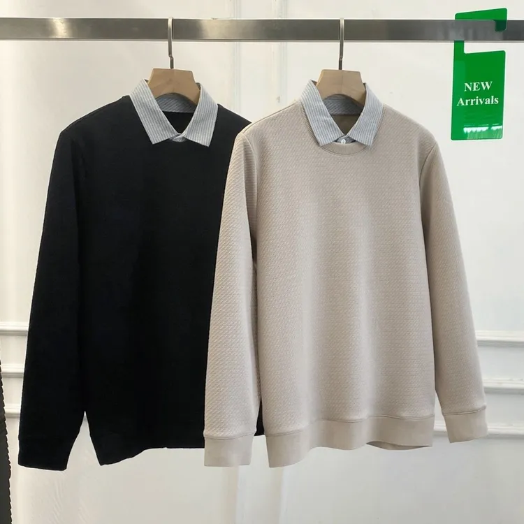 全身加绒!时尚提花!品牌剪标长袖针织衫男秋冬加绒加厚打底衫毛衣