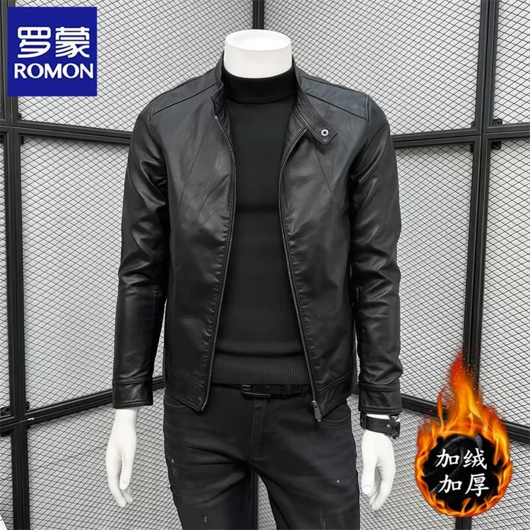 罗蒙新款男士外套立领皮衣秋冬皮夹克时尚韩版休闲爆款百搭机车服